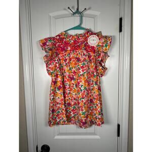 Short ruffled sleeved colorful bloused top